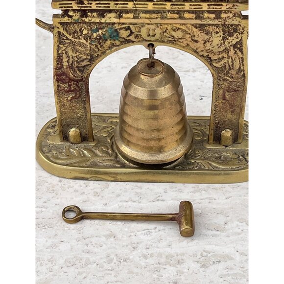 Brass Japanese Inspired Temple Bell Hammer & Gong   Ornate Vintage Cross Striker - Picture 10 of 11
